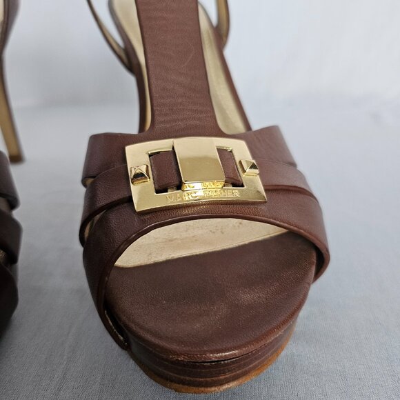 MARC FISHER Brown Stiletto Heels with Gold Accents, Women's Size 6M - Picture 10 of 11